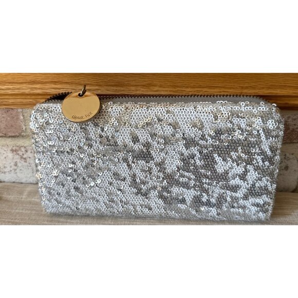 Deux Lux Silver Sequin Clutch Wallet Card Holder With Zip & Charm - Picture 1 of 16